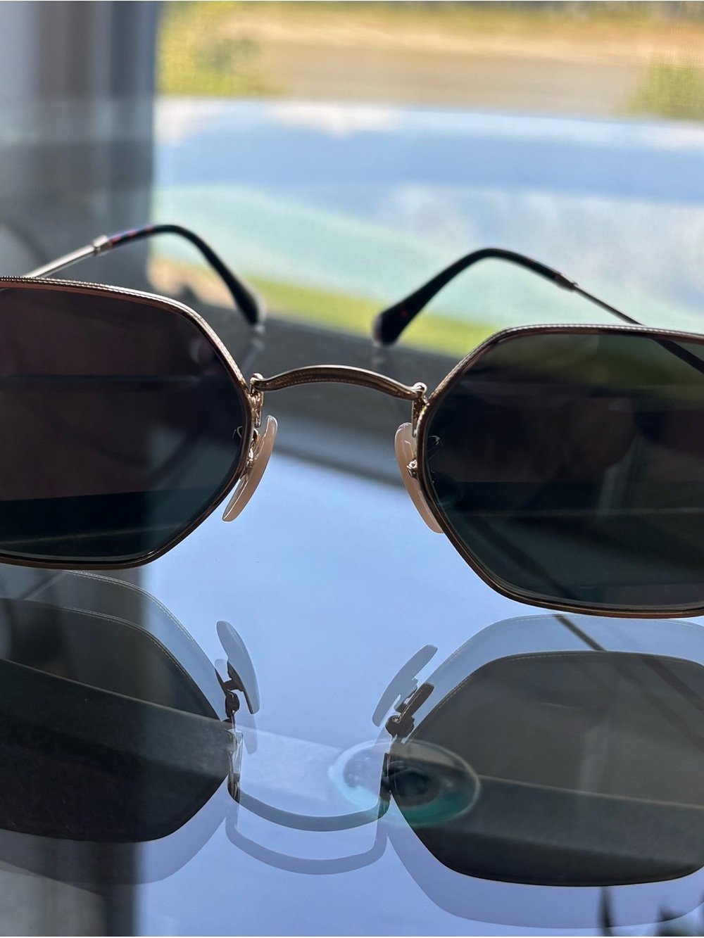 Ray-Ban Flash Octagon Classic Sunglasses Mirrored Arista Gold Frame RB3556 NWOT - Picture 5 of 12